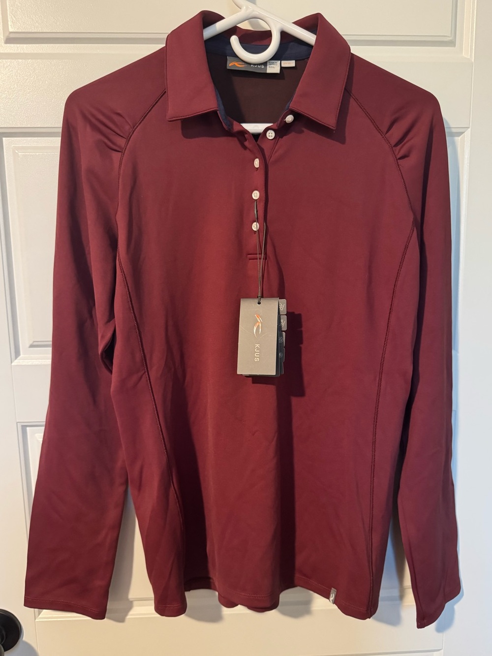 NWT Kjus Shasta Long-Sleeve Performance/Golf Polo, Crimson, Size 40/Large
